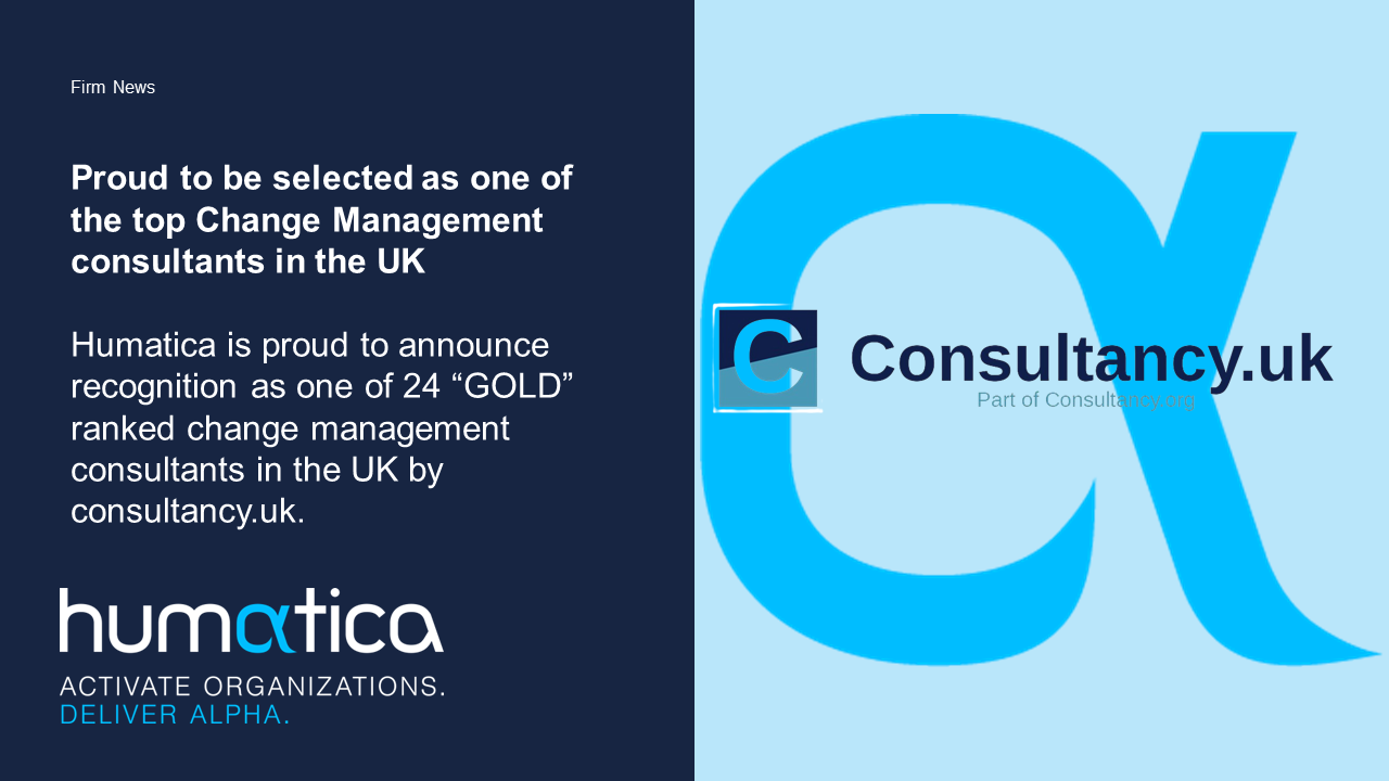 Humatica selected as one of 24 “GOLD” level  change management consultants in the UK